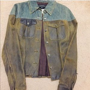 Authentic Chanel Denim/Leather Distressed Jacket